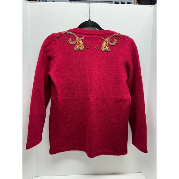 Vintage Rowan Red Cranberry Cardigan Embroidered Floral Accent Knit Sweater - Picture 5 of 8